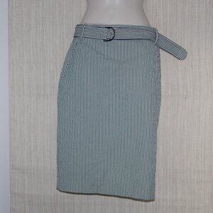 Akris Cotton Blend White Blue  striped vintage pencil belted Pencil skirt Size:4